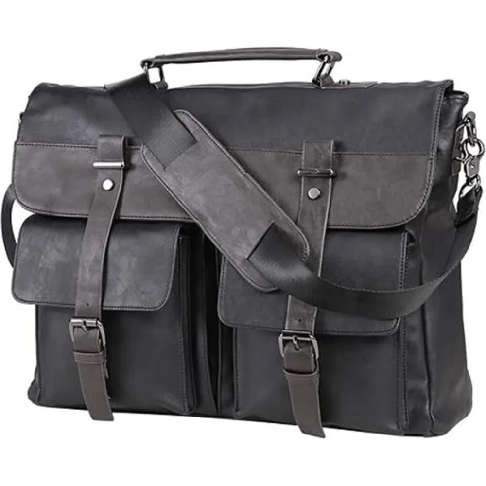 Leather Messenger Bag for Men, 15.6 Inch Vintage Laptop Bag Briefcase Satchel
